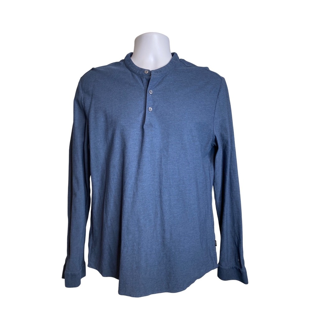 HUGO BOSS Slim Fit Mercerised Blue Long Sleeve‎ Henley Shirt L Everyday Stretch